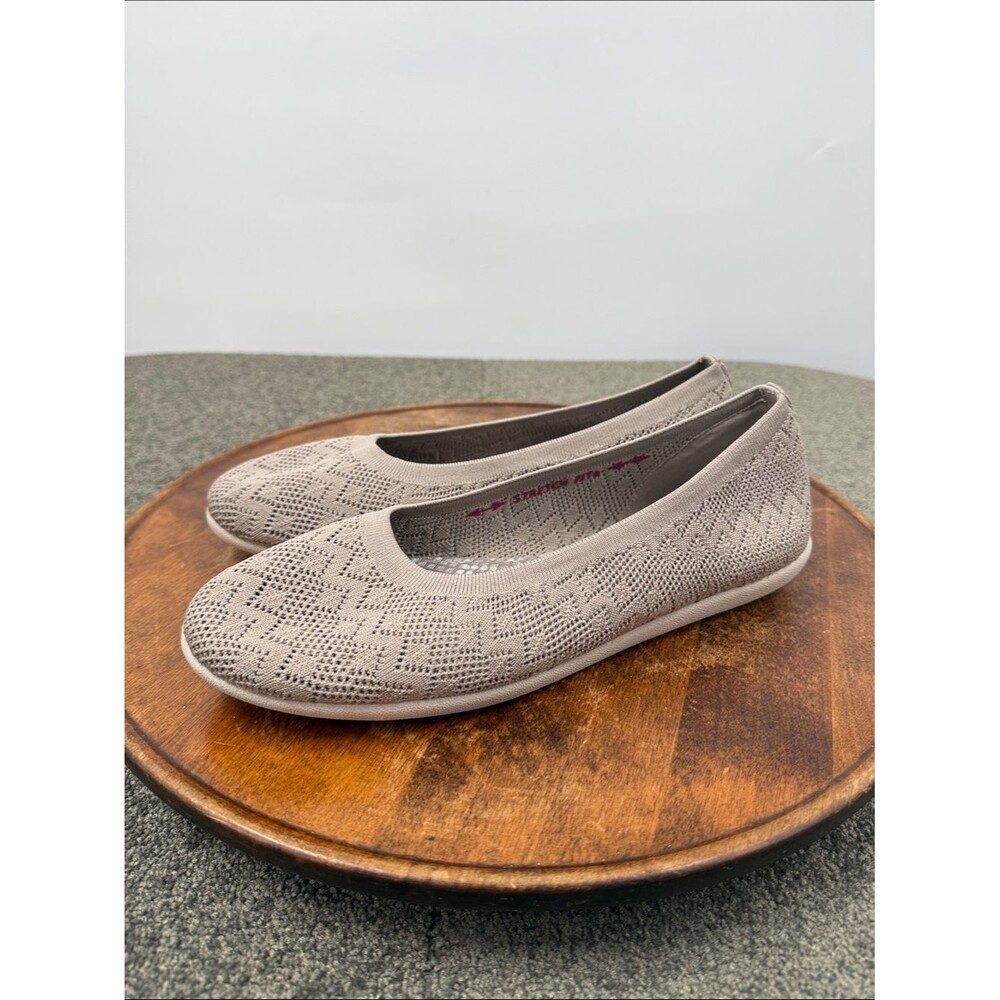 Skechers Shoes Wm 10 Taupe Knit Ballet Flat Comfort Sneaker Casual Boho Stretch